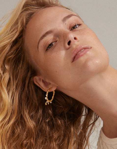 Pilgrim Ana pearl crystal hoops in gold plated - view 1