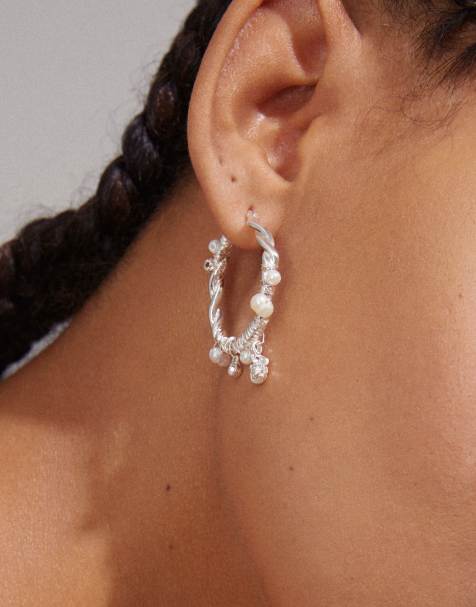 Pilgrim Ana pearl crystal hoops in silver plated - view 1