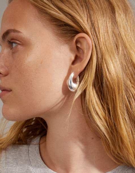 Pilgrim Autumn chunky retro hoop earrings in silver plated - view 1