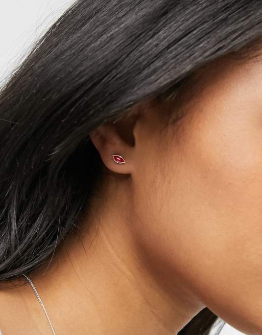 Pilgrim - Boucles d'oreilles en plaqué argent à motif lèvres rouges