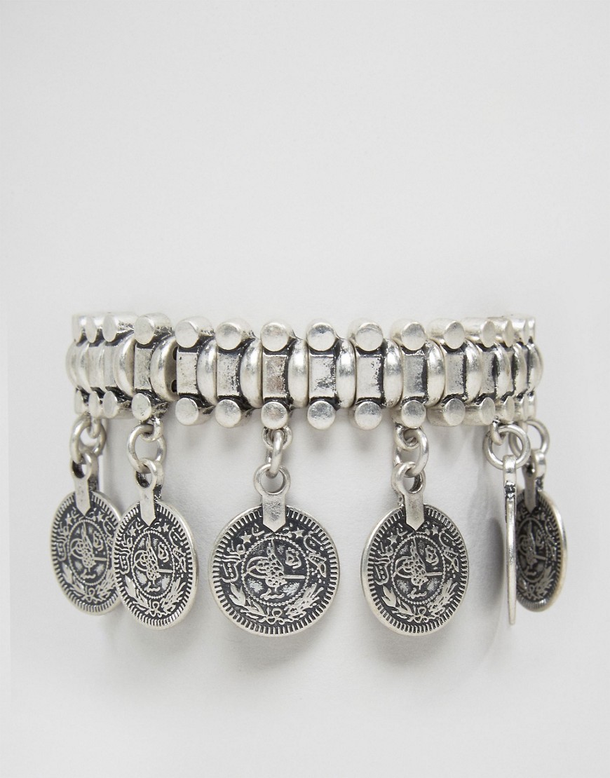 Pilgrim Coin Detail Chunky Bracelet-Silver