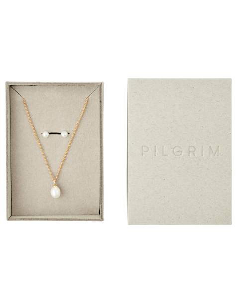 Pilgrim Evena gift set necklace earstuds in gold plated - view 1