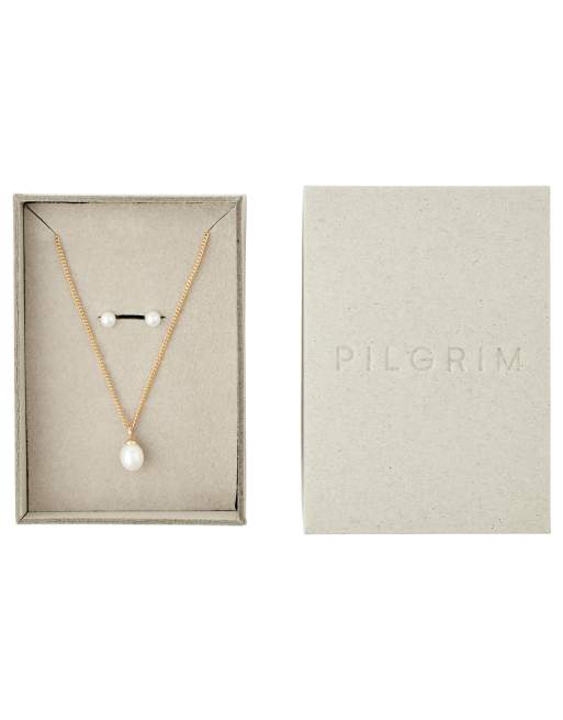 Pilgrim - Evena - Set regalo con collana e orecchini a bottone placcati oro, 2 di 4