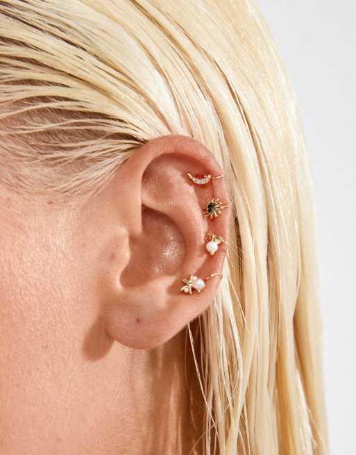 Pilgrim - Evon - Lot de bijoux d'oreilles 4-en-1 en plaqué or, 3 de 4