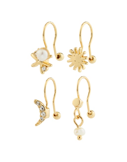 Pilgrim - Evon - Set di orecchini ear cuff 4 in 1 placcati oro, 2 di 4