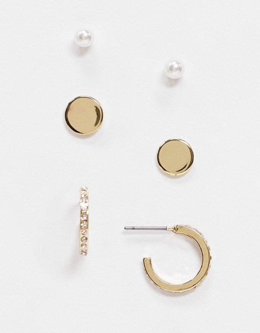Pilgrim gold-plated three piece set of earrings with studs and small hoops