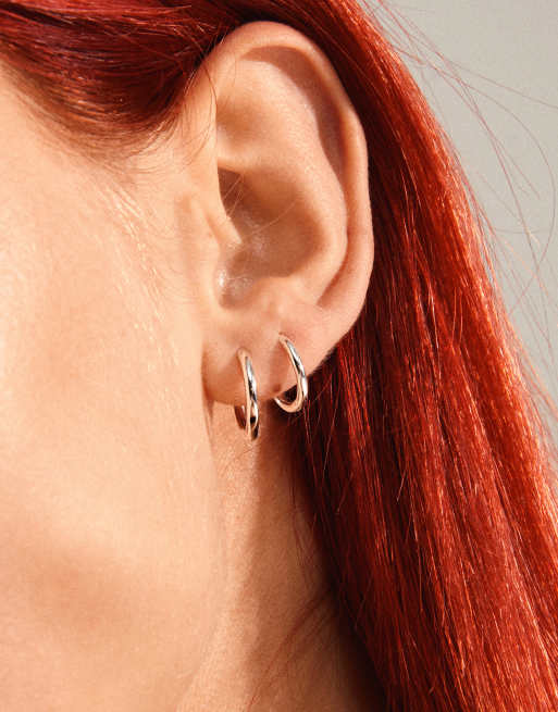 Pilgrim Leaf 2in1 set huggie hoops in silver plated, 3 of 3