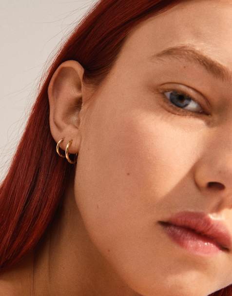 Pilgrim – Leaf – Guldpläterade, små creoler, 2-pack - view 1