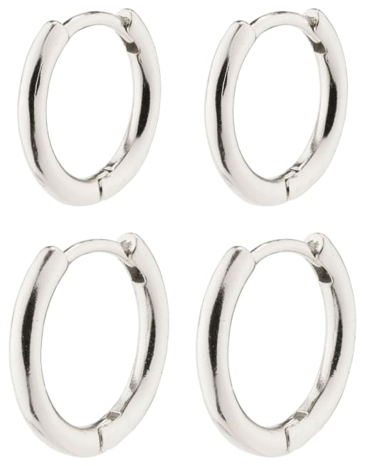 Pilgrim - Leaf - Set di orecchini a cerchio piccoli 2 in 1 placcati argento, 2 di 3