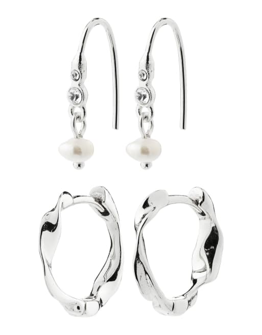 Pilgrim - Morin - Set di orecchini 2 in 1 placcati argento, 2 di 4