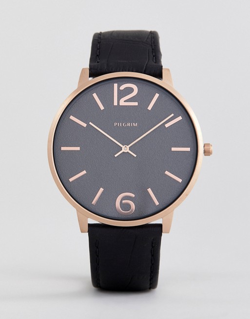 Pilgrim Rose Gold Plated Case With Black Strap
