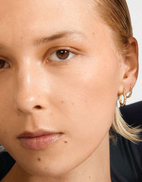 Pilgrim Sense hoop earrings 2in1 set in gold plated - view 1