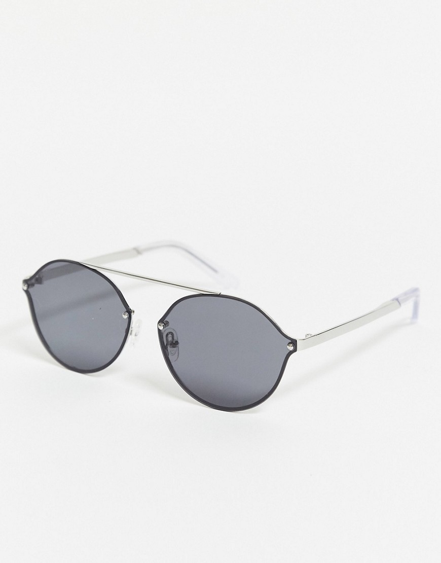 Pilgrim - Zadie - Ovale zonnebril met zilveren montuur-Zwart