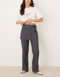 [Pimkie] Pimkie 2 in 1 tie side skirt and straight leg pants in grey 42 Grey
