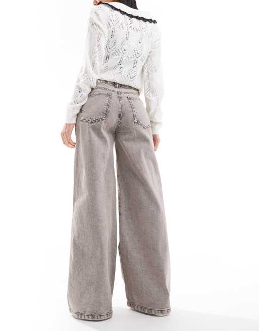 Pimkie acid wash wide leg jeans in grey wash, 2 of 5
