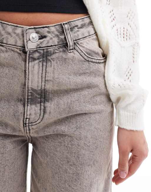 Pimkie acid wash wide leg jeans in grey wash, 5 of 5