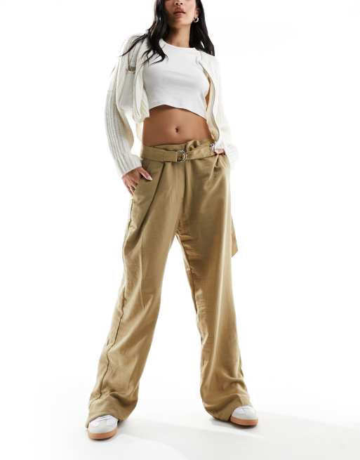 High Waisted Bow Tie Waist Cargo Pants Baggy Trousers