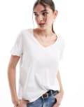 [Pimkie] Pimkie basic cotton v neck t-shirt in white XS White