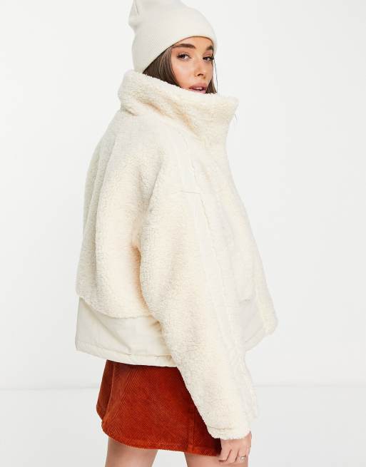 Pimkie – Beige jacka i teddy med kontrastfärgad panel, 4 av 4