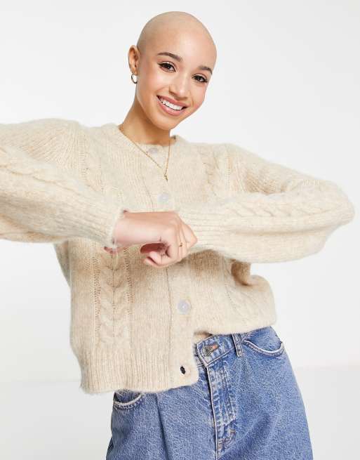 Pimkie – Beige, kabelstickad kofta 
