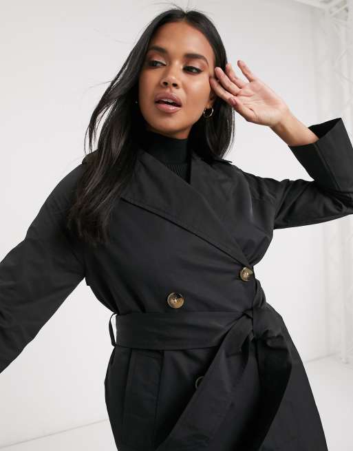 Pimkie belted trenchcoat in black | ASOS