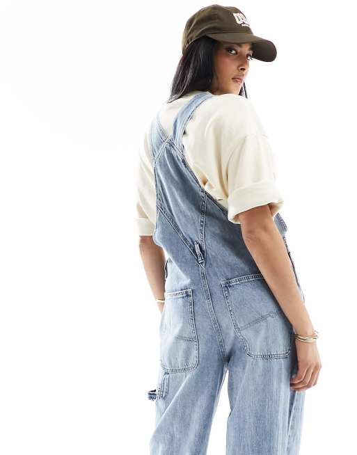 Pimkie – Blå, tvättade hängselbyxor i denim med vida ben, 3 av 4