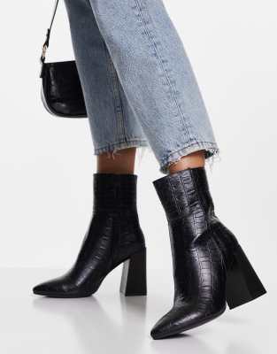 Pimkie Pimkie black croc heeled boot in black