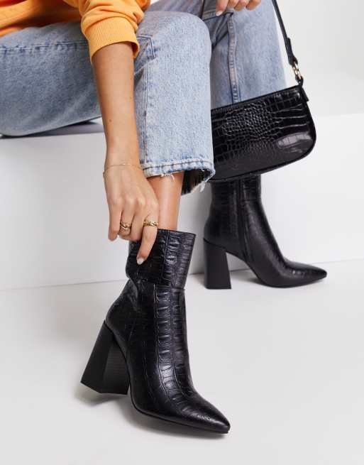 Black croc store heeled boots