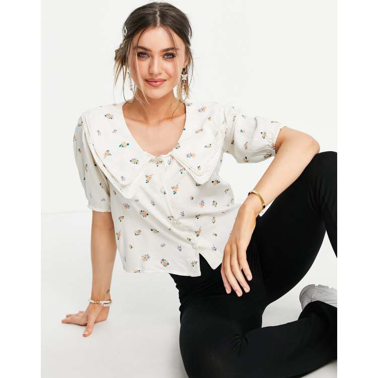 Pimkie Blouse fleurs et col fantaisie Blanc ASOS