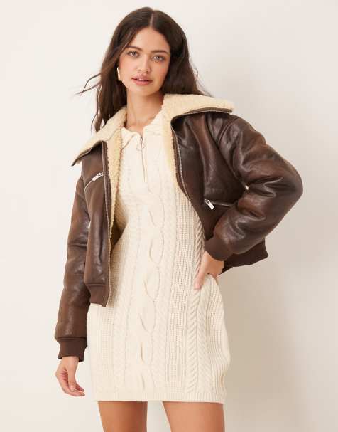 Pimkie - Blouson aviateur imitation peau de mouton - Chocolat - view 1