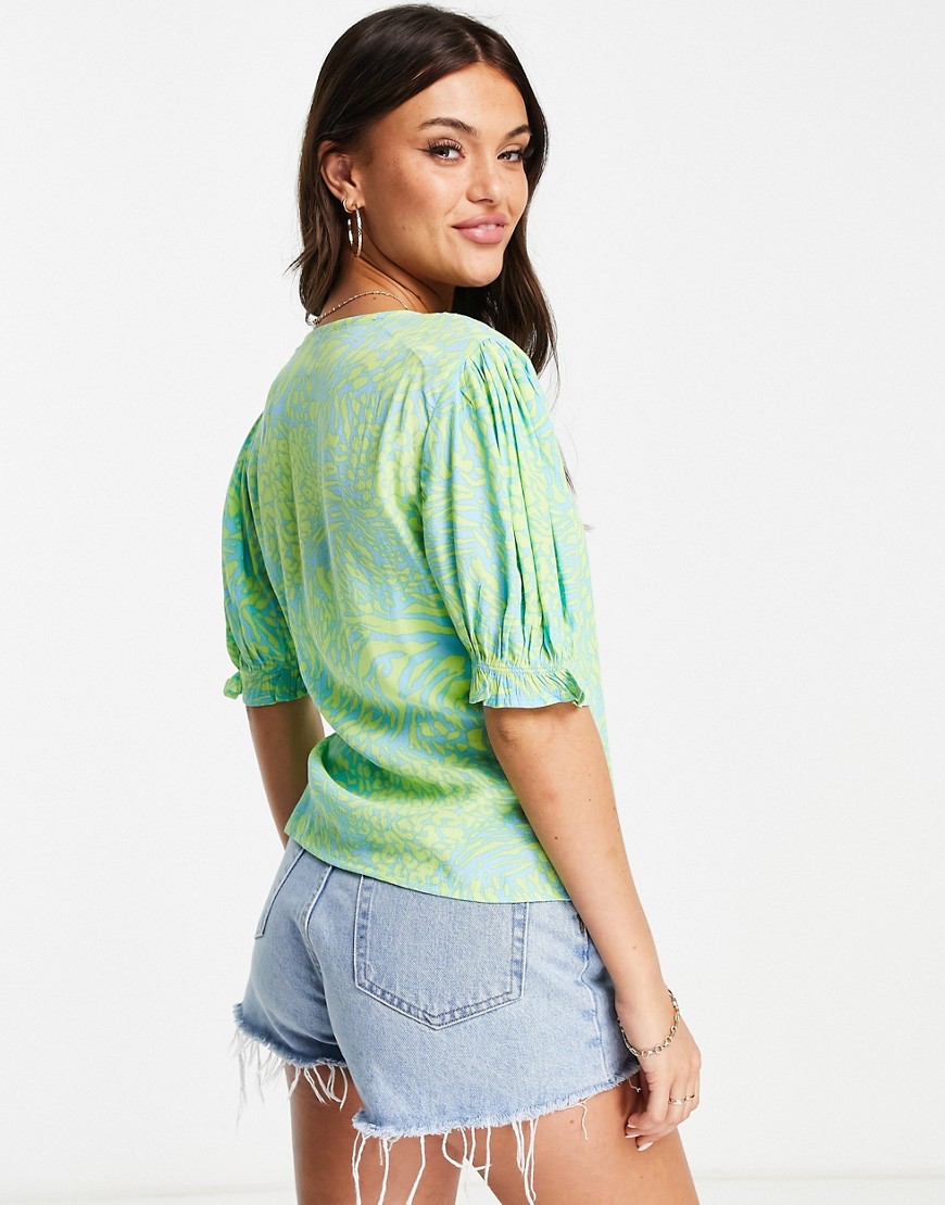 Blusa screziata a portafoglio blu e verde - Pimkie Camicia donna  - immagine1