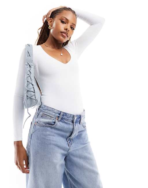 Pimkie - Body a maniche lunghe bianco con scollo a V