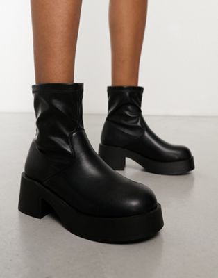 Pimkie leather look heeled ankle boots in black - ASOS Price Checker