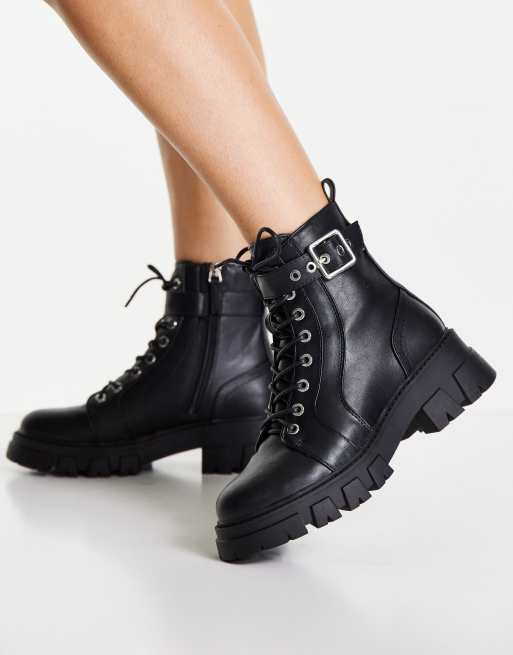 Pimkie Bottines motard a semelle chunky avec lacets Noir