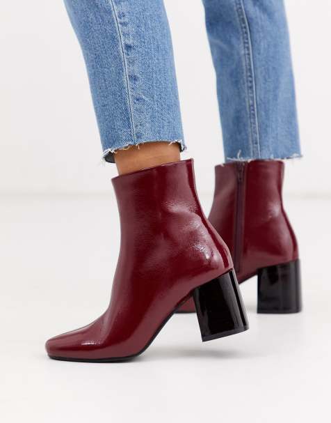 Pimkie - Bottines vernies à talon contrastant - Rouge