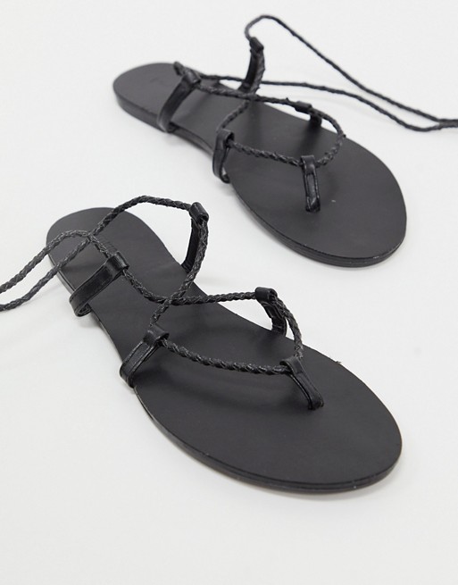Pimkie braided wrapround flat sandals in black