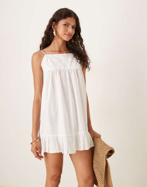Pimkie broderie low back ruffle mini dress in white - view 1