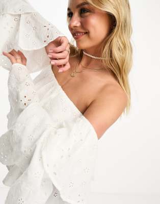 Pimkie broderie tiered bardot top in white