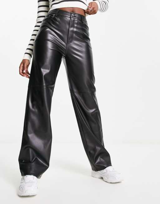 Pimkie - Broek met rechte pijpen en hoge taille van imitatieleer in zwart