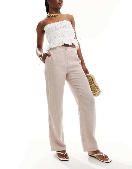 Pimkie - Broek met wijde pijpen en textuur in beige