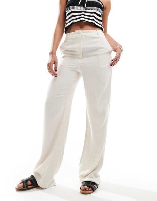 Pimkie - Broek van linnenmix met wijde pijpen in beige
