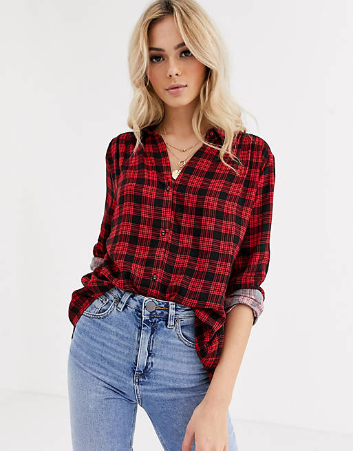 Pimkie button front check shirt in red | ASOS