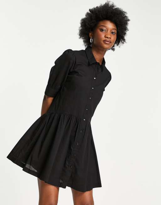 Pimkie button front smock mini poplin dress in black | ASOS