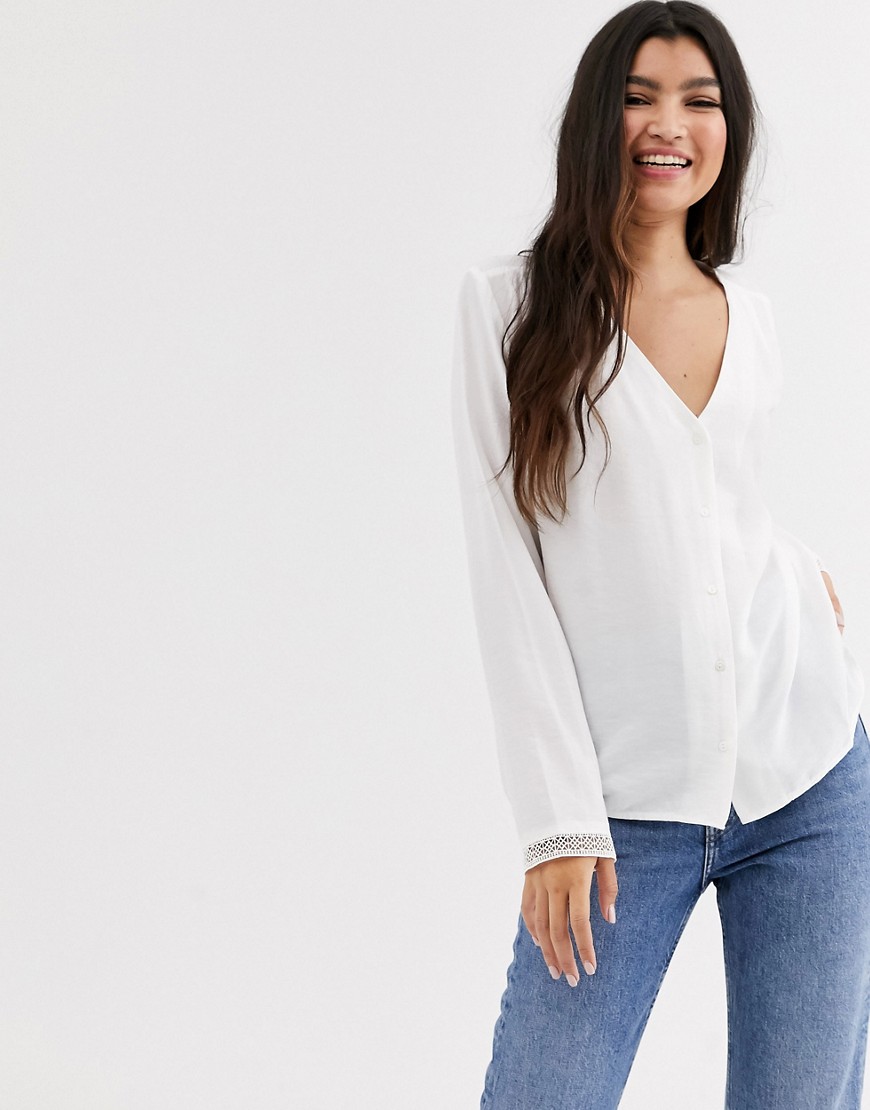 Pimkie button front v neck blouse in white