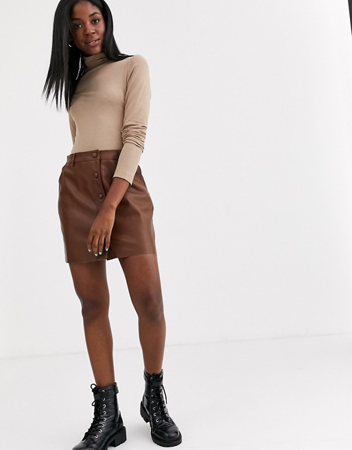 Pimkie button through faux leather skirt in tan