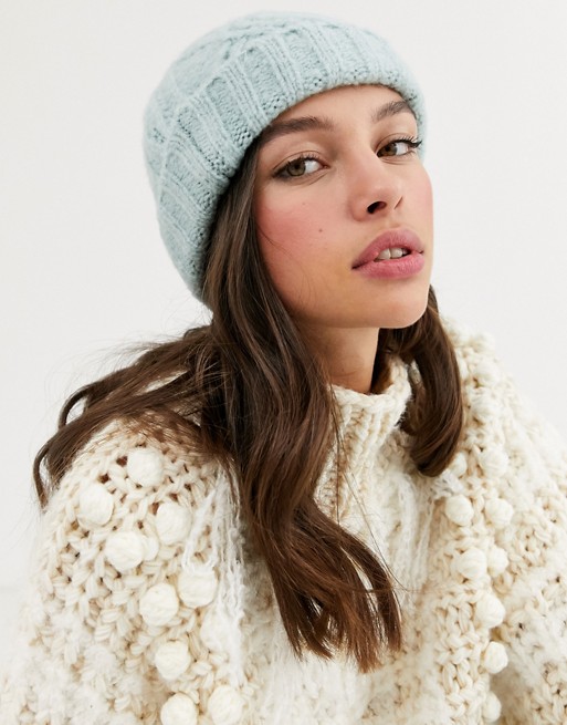 Pimkie cable knit beanie hat in blue