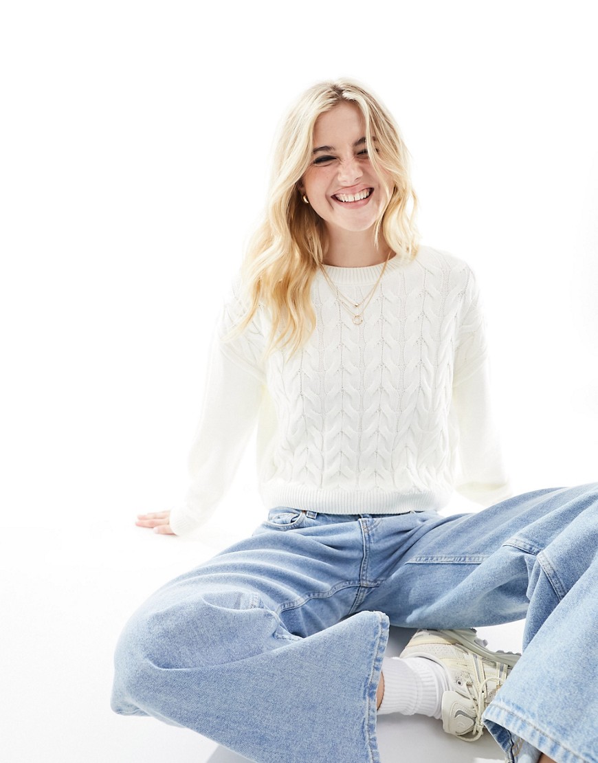 Pimkie cable knit jumper in cream-White