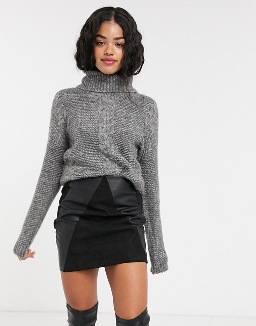 Pimkie cable knit roll neck jumper in grey