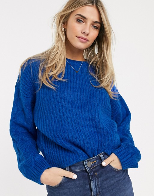 Pimkie cable knit sleeve jumper in blue