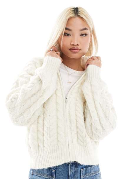 Pimkie cable knit zip up cardigan in cream - view 1